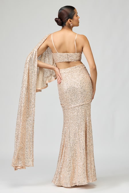 Varun Bahl Sequin Work Pre-Draped Saree With Blouse 