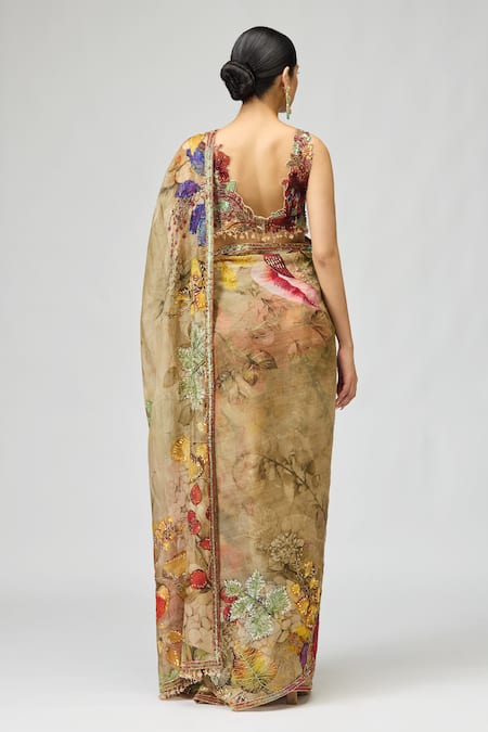 Varun Bahl Floral Embroidered Saree With Blouse 