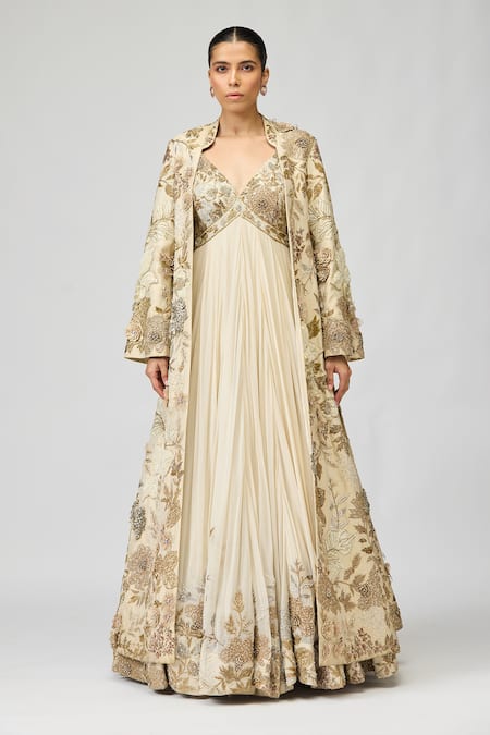 Varun Bahl Floral Embroidered Jacket Anarkali Set 