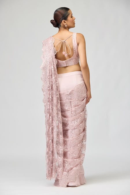 Varun Bahl Crystal Embroidered Pre-Draped Saree With Blouse 
