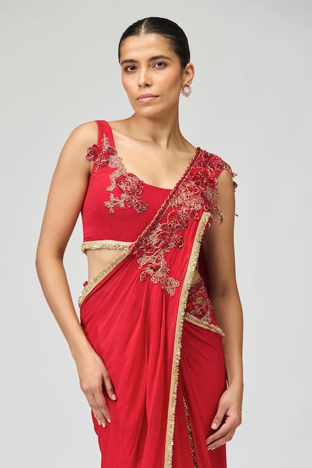 Buy Varun Bahl Red Silk, Georgette Sequins, Beads, Zari, Cut Work Embroidered Saree With Blouse Online at Aza Fashions Buy_Varun Bahl_Red Silk, Georgette Sequins, Beads, Zari, Cut Work Embroidered Saree With Blouse _Online_at_Aza_Fashions