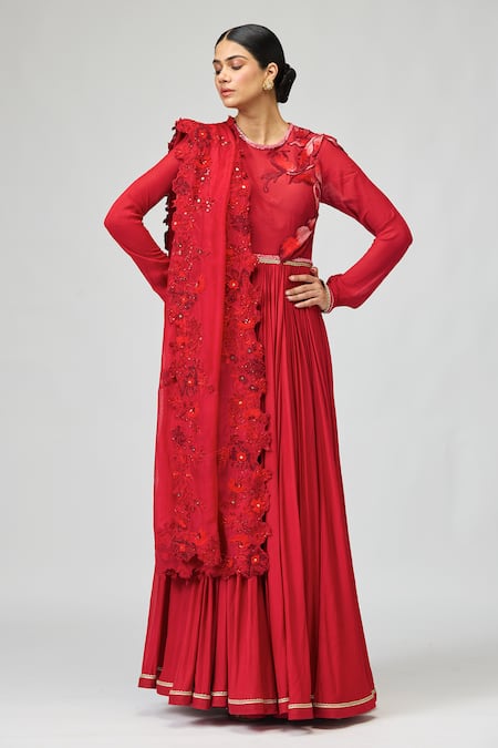 Varun Bahl 3D Leaf Embroidered Anarkali Set 