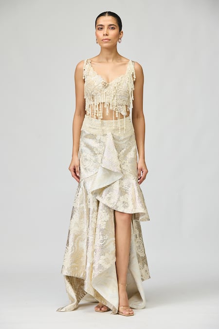 Varun Bahl Pearl Embroidered Blouse & Skirt Set