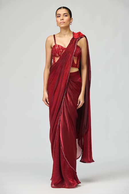 Varun Bahl Organza Saree With Embroidered Blouse 