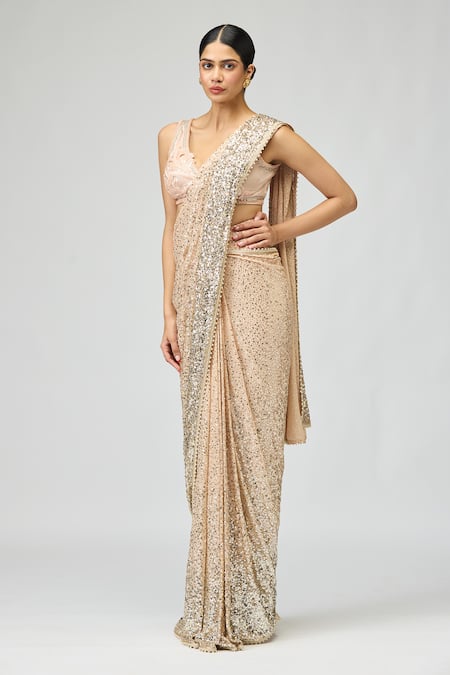 Varun Bahl Sequin Embroidered Saree With Blouse 