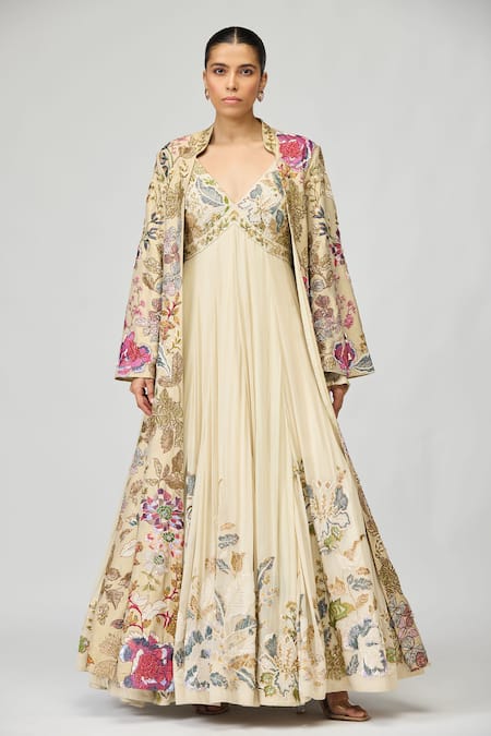 Varun Bahl Floral Embroidered Jacket Anarkali Set 