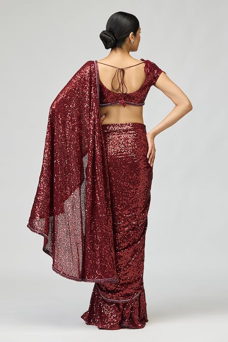 Varun Bahl Sequin Work Pre-Draped Saree With Blouse 