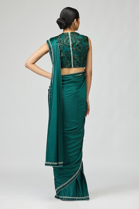 Varun Bahl Satin Saree With Embellished Blouse 