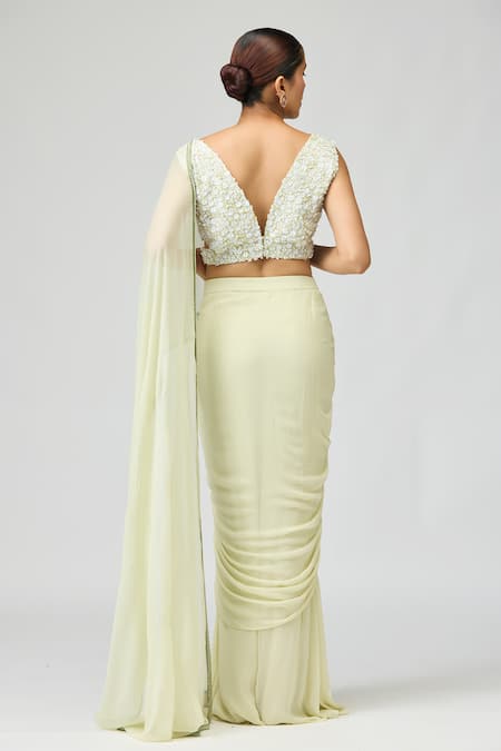 Varun Bahl Silk Chiffon Pre-Draped Saree With Blouse 