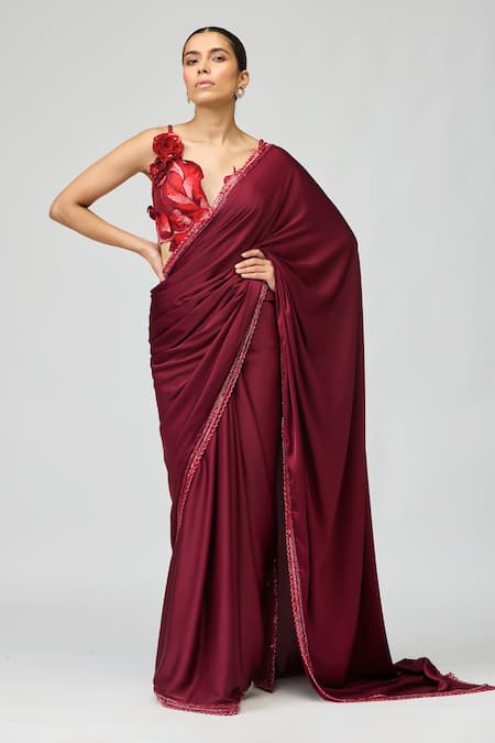 Varun Bahl 3D Leaf Embellished Saree With Blouse 
