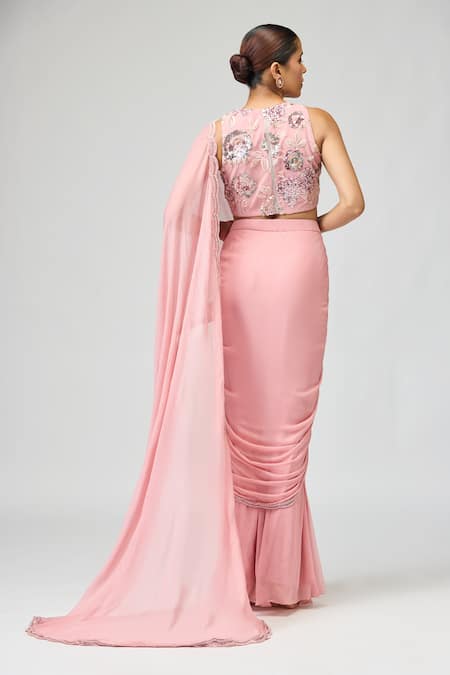 Varun Bahl Cutdana Work Pre-Draped Saree With Blouse 