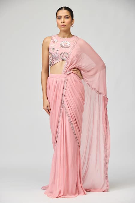 Varun Bahl Cutdana Work Pre-Draped Saree With Blouse 
