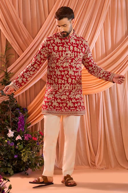 Kasbah_Pink Georgette Sequins, Zari Embroidered Kurta _Online_at_Aza_Fashions