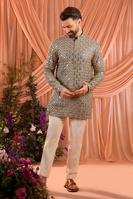 Kasbah_Blue Georgette Sequins, Zari, Mirrors Work Kurta _Online_at_Aza_Fashions