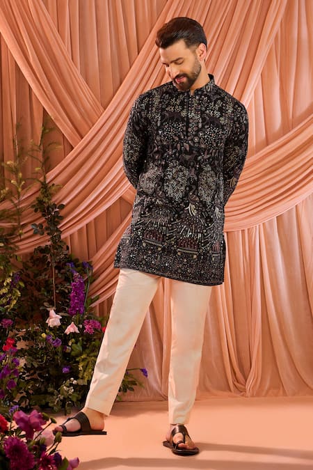 Kasbah_Black Georgette Embroidery, Sequins, Zari Kurta _Online_at_Aza_Fashions