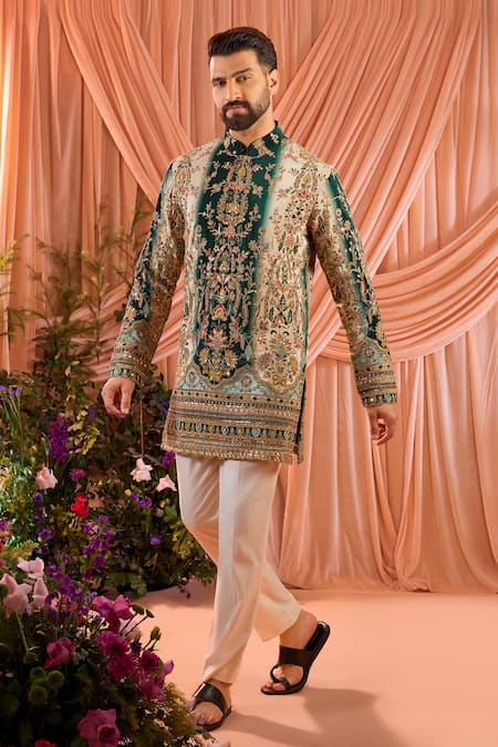 Kasbah Green Silk, Crepe Embroidery, Sequins Kurta Online at Aza Fashions Kasbah_Green Silk, Crepe Embroidery, Sequins Kurta _Online_at_Aza_Fashions