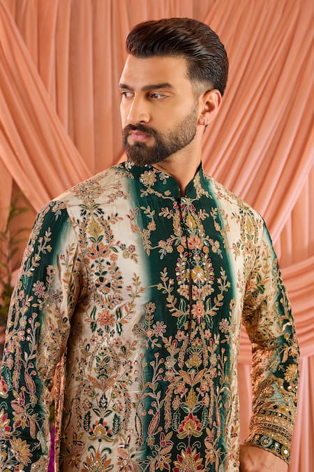 Buy Kasbah Green Silk, Crepe Embroidery, Sequins Kurta Online at Aza Fashions Buy_Kasbah_Green Silk, Crepe Embroidery, Sequins Kurta _Online_at_Aza_Fashions