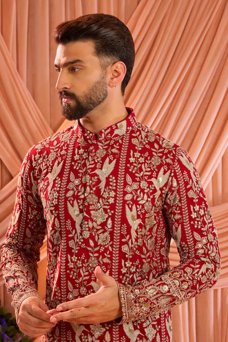 Buy_Kasbah_Pink Georgette Embroidery, Sequins, Zari Birds Short Kurta _Online_at_Aza_Fashions