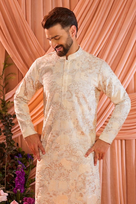 Kasbah Tonal Embroidered Silk Kurta 