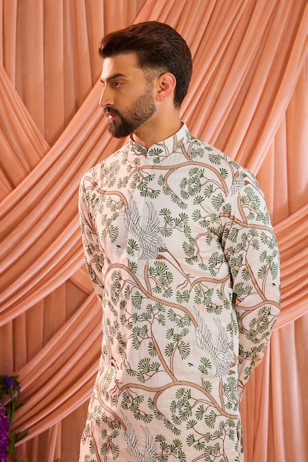 Buy_Kasbah_Ivory Silk Floral Pattern Kurta _Online_at_Aza_Fashions