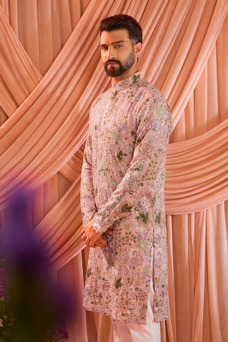 Kasbah_Pink Georgette Embroidery, Sequins Kurta _Online_at_Aza_Fashions