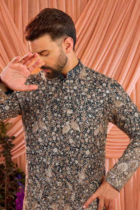 Buy Kasbah Green Georgette Sequins, Zari Animal And Floral Pattern Kurta Online at Aza Fashions Buy_Kasbah_Green Georgette Sequins, Zari Animal And Floral Pattern Kurta _Online_at_Aza_Fashions