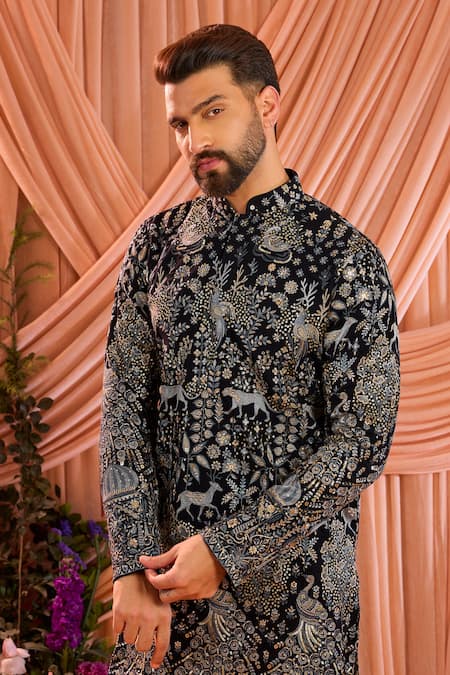 Buy_Kasbah_Blue Georgette Zari, Sequins Embroidered Kurta _Online_at_Aza_Fashions