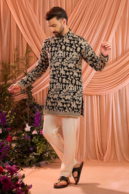 Kasbah_Black Georgette Sequins, Zari Embroidered Kurta _Online_at_Aza_Fashions