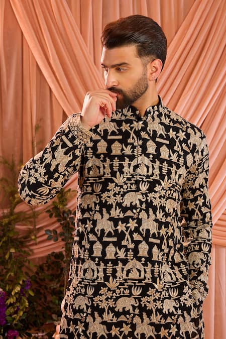 Buy_Kasbah_Black Georgette Sequins, Zari Embroidered Kurta _Online_at_Aza_Fashions