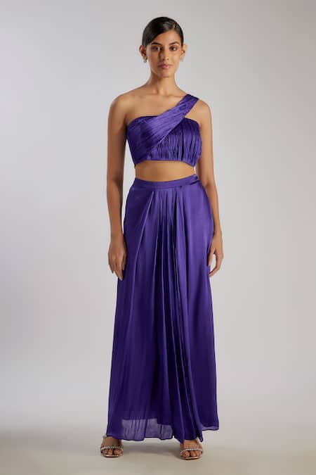 Essay By Sumedha Agrawal One Shoulder Pleated Top & Skirt Set 