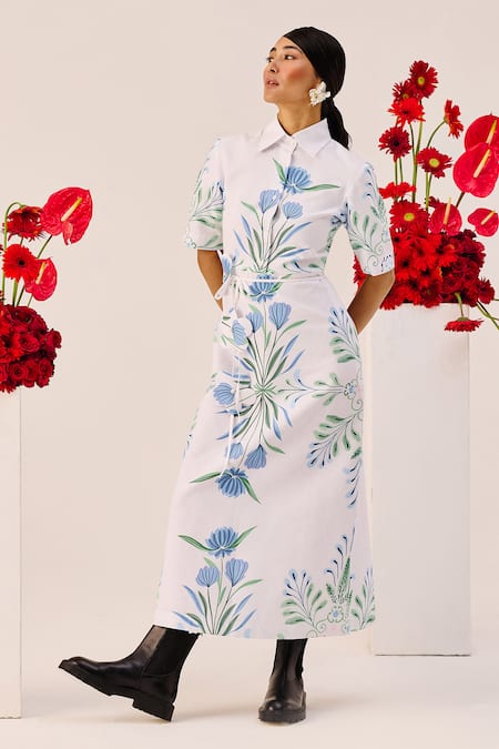 Therealb Botanical Print Midi Dress 