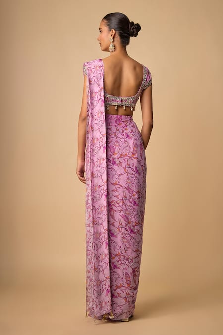 Neha Khullar Mirror Work Pre-Draped Saree With Blouse 