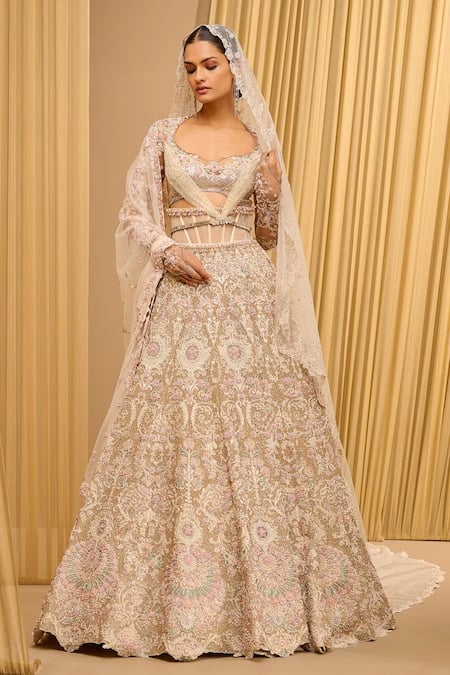 Tarun Tahiliani Floral Embroidered Lehenga Blouse & Dupatta 