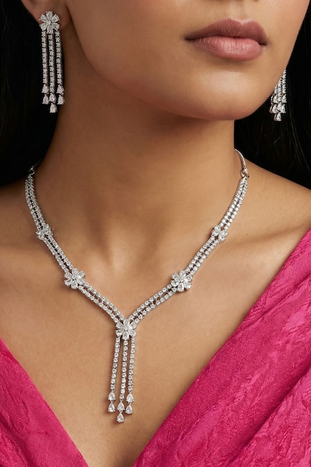Prihan Luxury Jewelry Crystal Embellished Necklace Set 