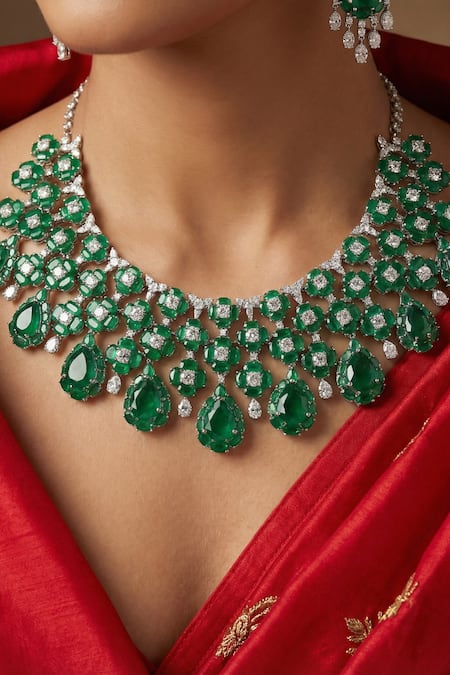 Prihan Luxury Jewelry Floral Cluster Necklace & Earrings Set 
