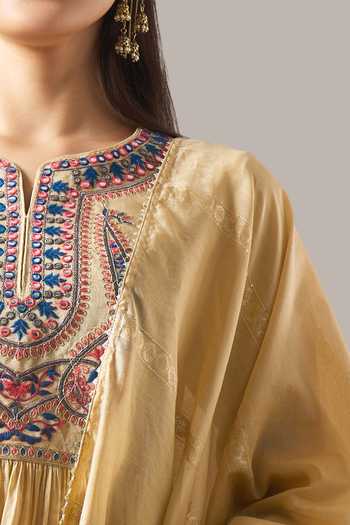 Shop Samyukta Singhania Beige Chanderi, Shantoon Embroidery, Sequins, Mirrors, Lace Mul Kurta Set Online at Aza Fashions Shop_Samyukta Singhania_Beige Chanderi, Shantoon Embroidery, Sequins, Mirrors, Lace Mul Kurta Set _Online_at_Aza_Fashions
