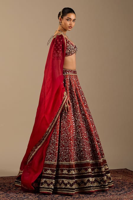 Buy Cedar & Pine Red Velvet, Tulle, Organza Sequins, Beads, Zari Verona Embroidered Lehenga Set Online at Aza Fashions Buy_Cedar & Pine_Red Velvet, Tulle, Organza Sequins, Beads, Zari Verona Embroidered Lehenga Set _Online_at_Aza_Fashions
