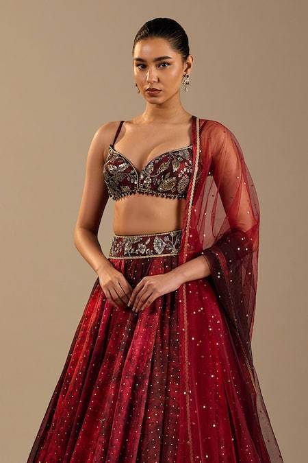 Buy Cedar & Pine Red Organza, Tulle Foil Printing, Rosso Polka Dot Pattern Lehenga Set Online at Aza Fashions Buy_Cedar & Pine_Red Organza, Tulle Foil Printing, Rosso Polka Dot Pattern Lehenga Set _Online_at_Aza_Fashions