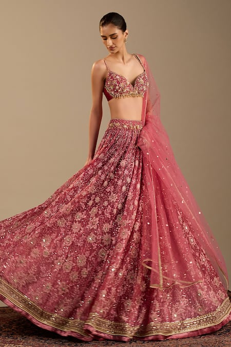 Shop_Cedar & Pine_Pink Velvet, Tulle, Organza Sequins, Zari, Florence Embroidered Lehenga Set _Online_at_Aza_Fashions