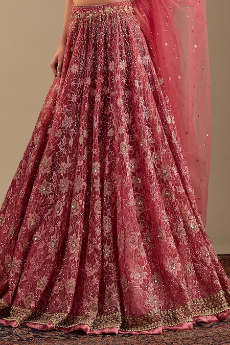 Buy_Cedar & Pine_Pink Velvet, Tulle, Organza Sequins, Zari, Florence Embroidered Lehenga Set 