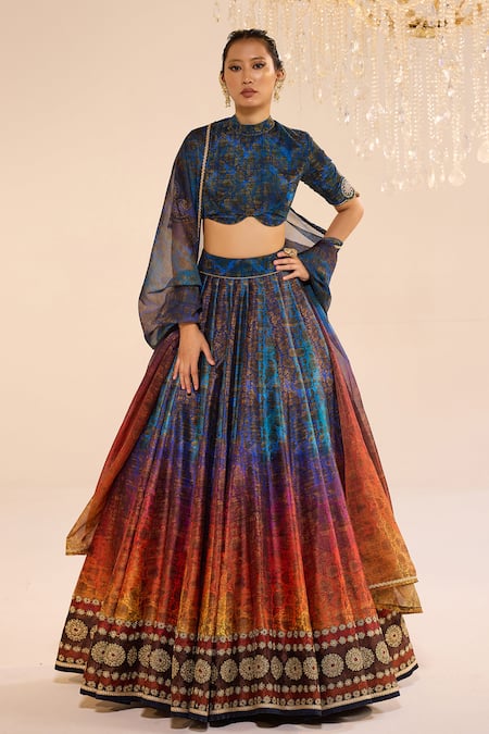 Cedar & Pine Aurora Ombre Pattern Lehenga Set