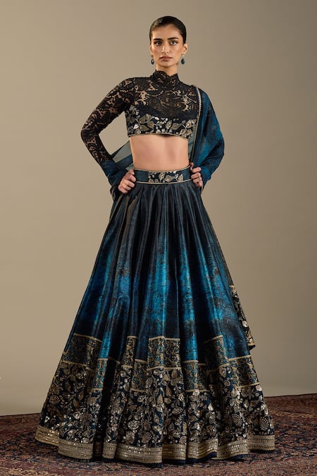 Cedar & Pine Luca Ombre Floral Print Lehenga Set