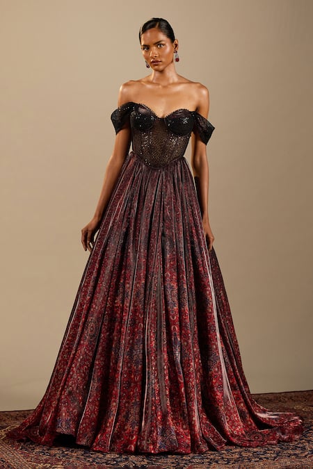 Cedar & Pine Lizbeth Printed Off Shoulder Gown
