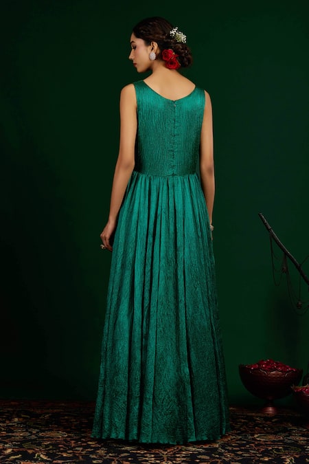 Buy Omana By Ranjana Bothra Emerald Green Tissue, Silk, Shantoon, Chand Embroidered Kurta And Maxi Dress Set Buy_Omana By Ranjana Bothra_Emerald Green Tissue, Silk, Shantoon, Chand Embroidered Kurta And Maxi Dress Set
