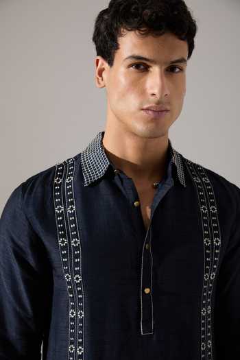 Buy_Son Of A Noble Snob_Blue Silk Applique Henry Regal Raw Kurta Set 