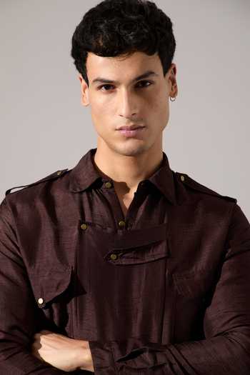 Buy_Son Of A Noble Snob_Brown Silk Jim Raw Kurta Set _Online_at_Aza_Fashions