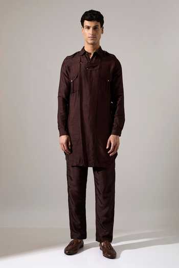 Shop_Son Of A Noble Snob_Brown Silk Jim Raw Kurta Set _Online_at_Aza_Fashions