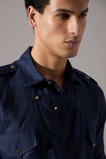 Shop_Son Of A Noble Snob_Blue Linen Caleb Kurta Set _Online_at_Aza_Fashions