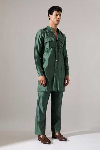 Buy_Son Of A Noble Snob_Green Chanderi Nick Kurta And Pant Set _Online_at_Aza_Fashions