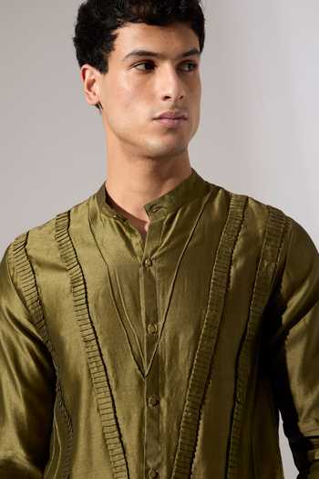 Buy_Son Of A Noble Snob_Olive Green Chanderi Hayden Kurta Set 